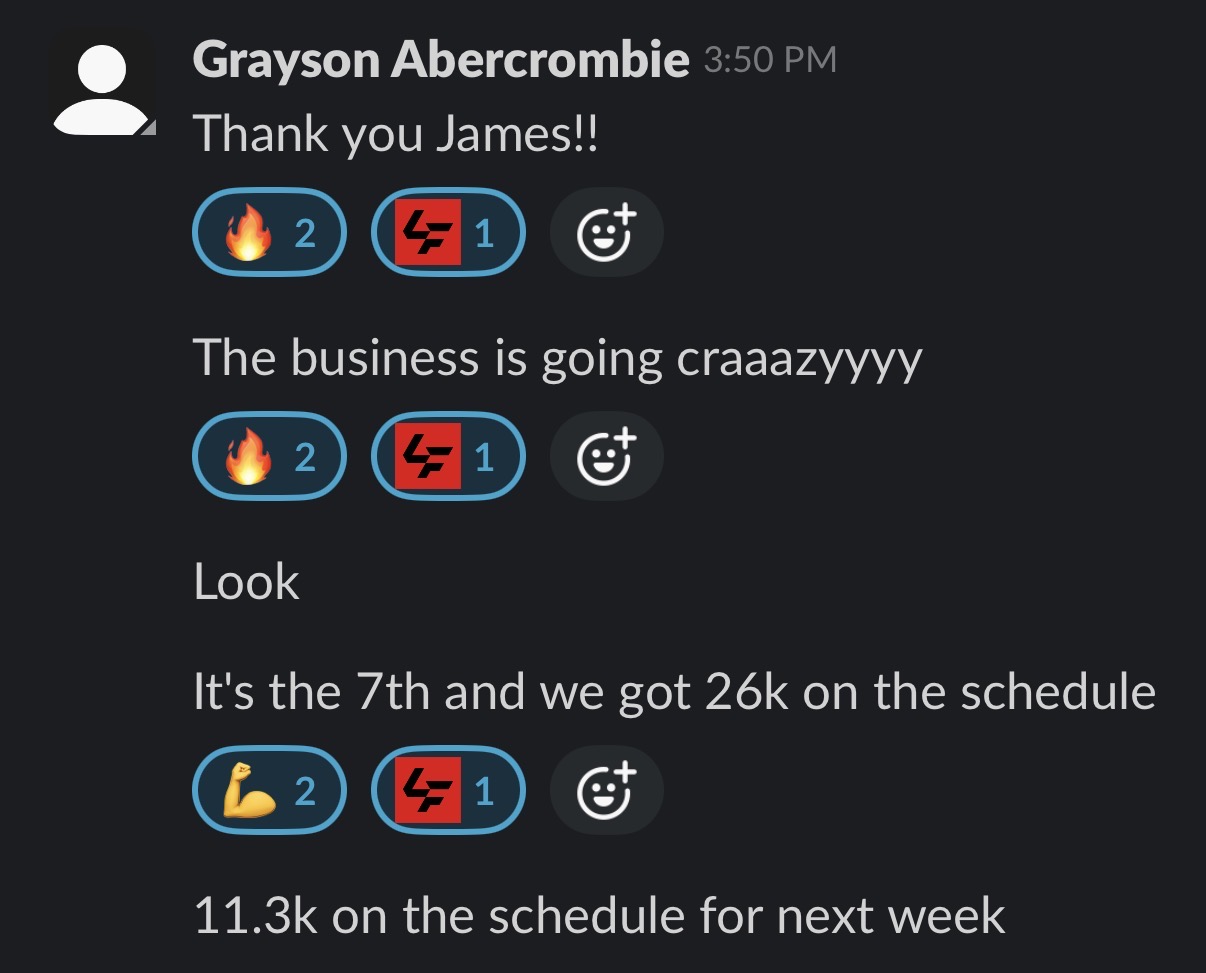 Slack message from Grayson Abercrombie