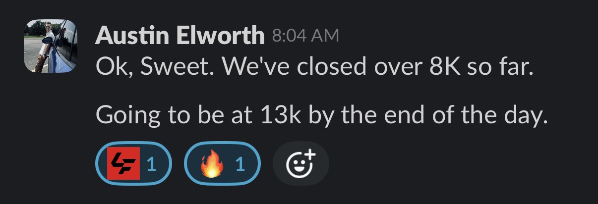 Slack message from Austin Elworth