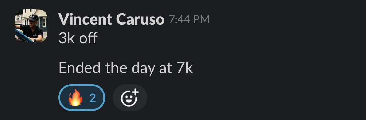 Slack message from Vincent Caruso