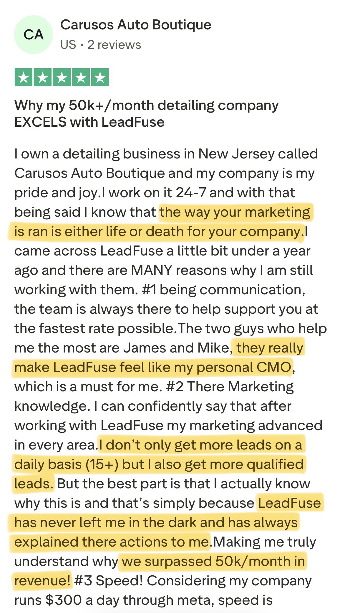 Trustpilot review from Vincent Caruso